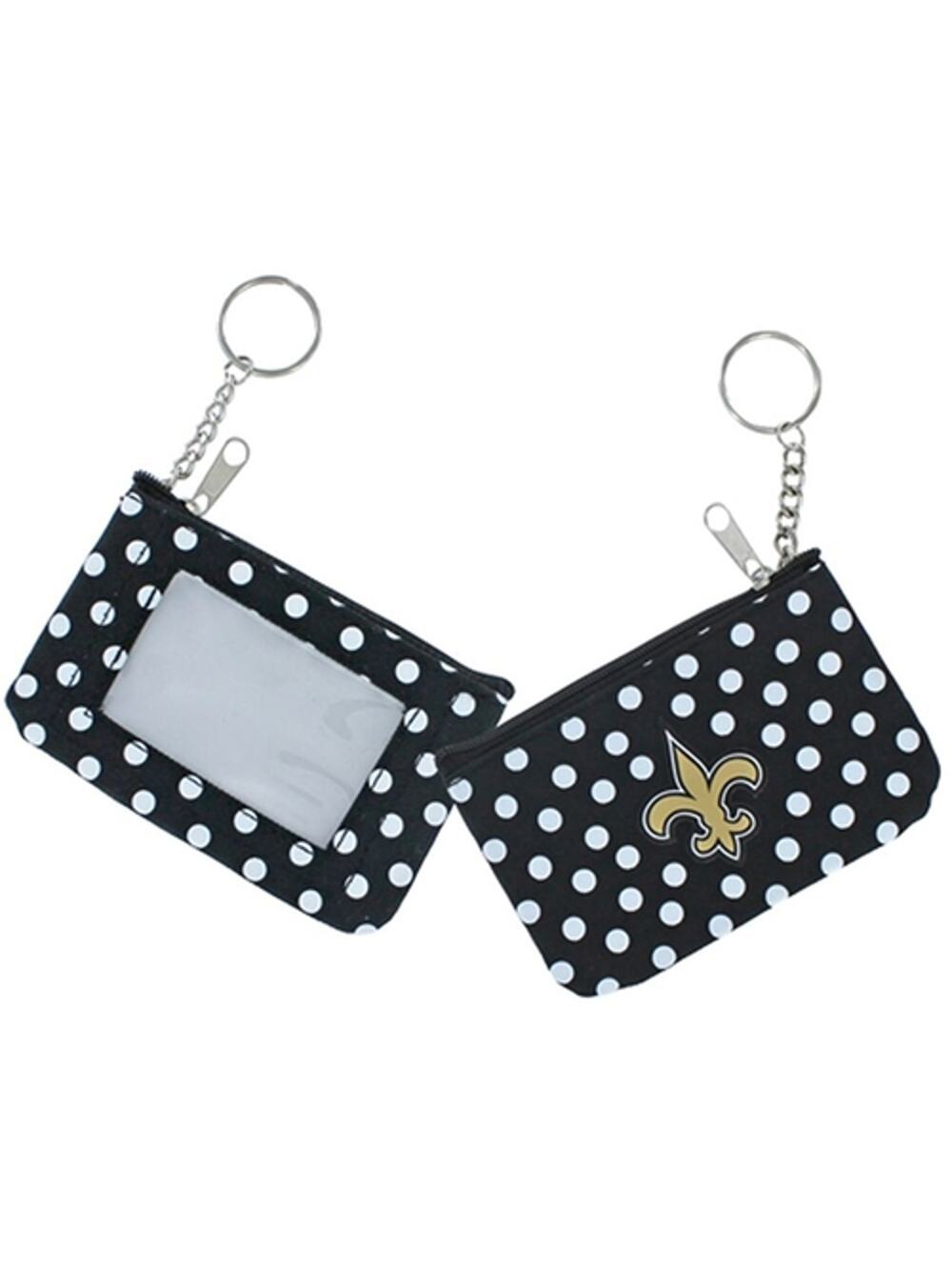 New Orleans Saints Coin Purse NFL New Team Logo Key Ring Nylon Polka Dot Black